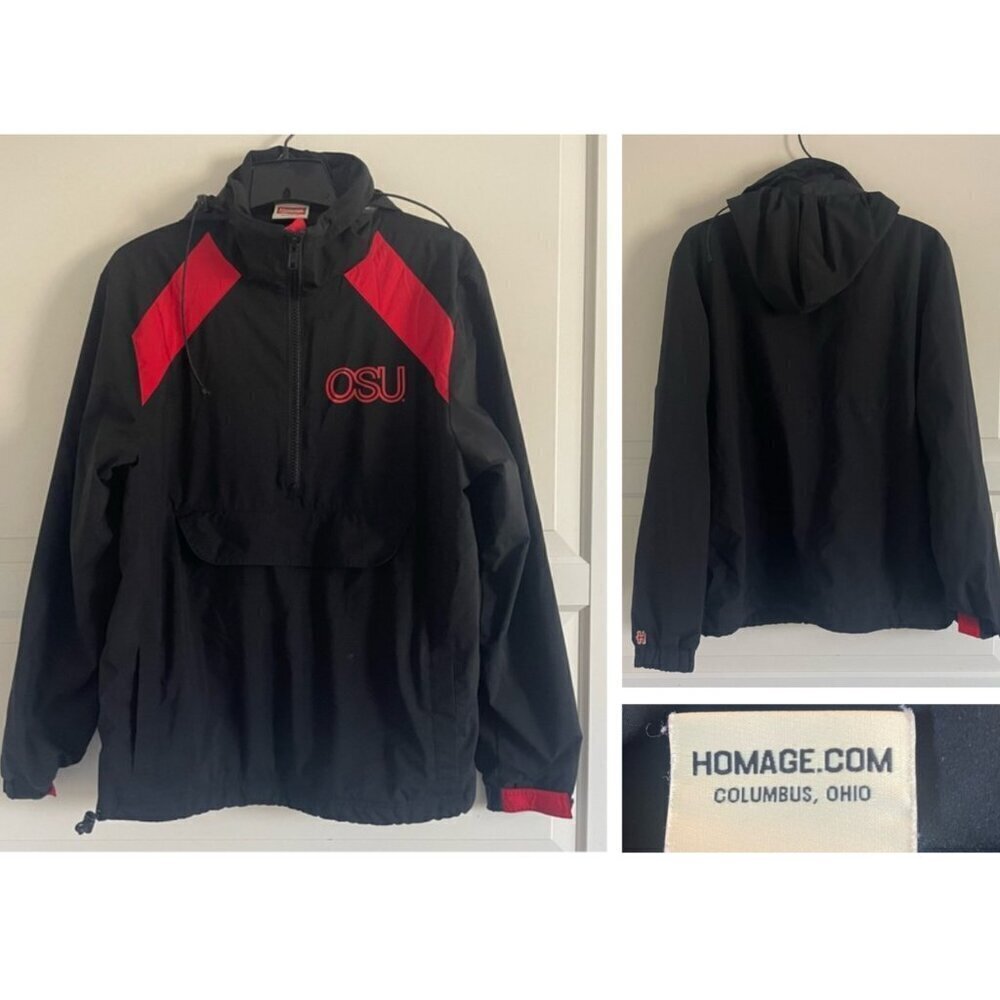 Homage Ohio State University Black Red Windbreaker Jacket 20631